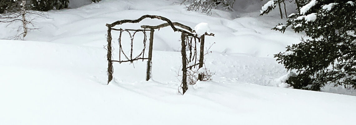 arch with hearts and lots of snow