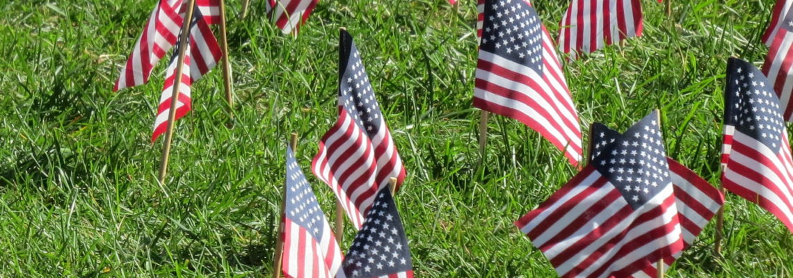 American flags on lawn