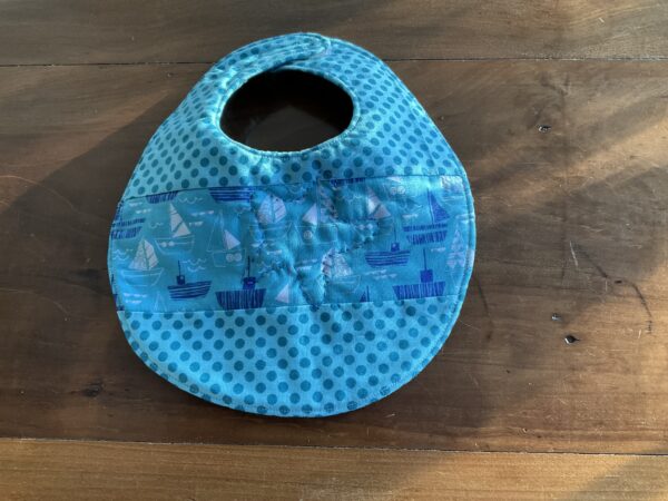 turquoise ships starfish quilted baby bib
