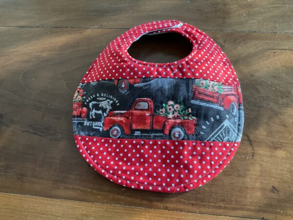 red truck truck quilted baby bib