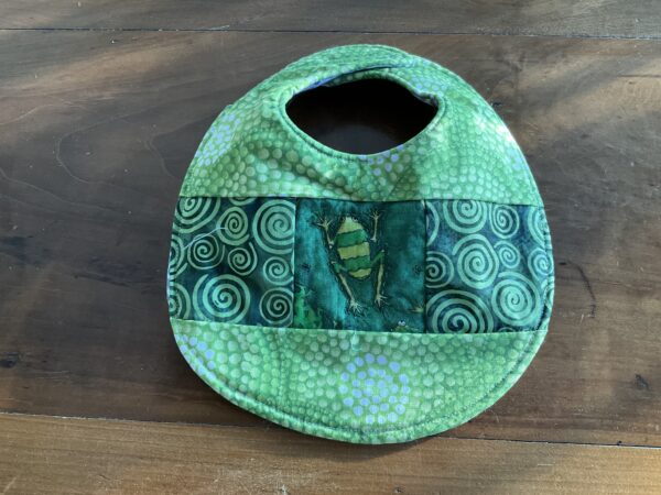 green frog frog quilted baby bib
