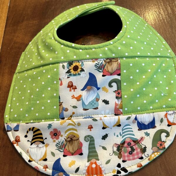 quilted baby bib gnomes green polka dot