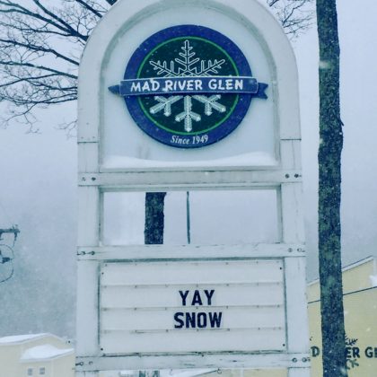 Mar River Glen sign with "Yay Snow"